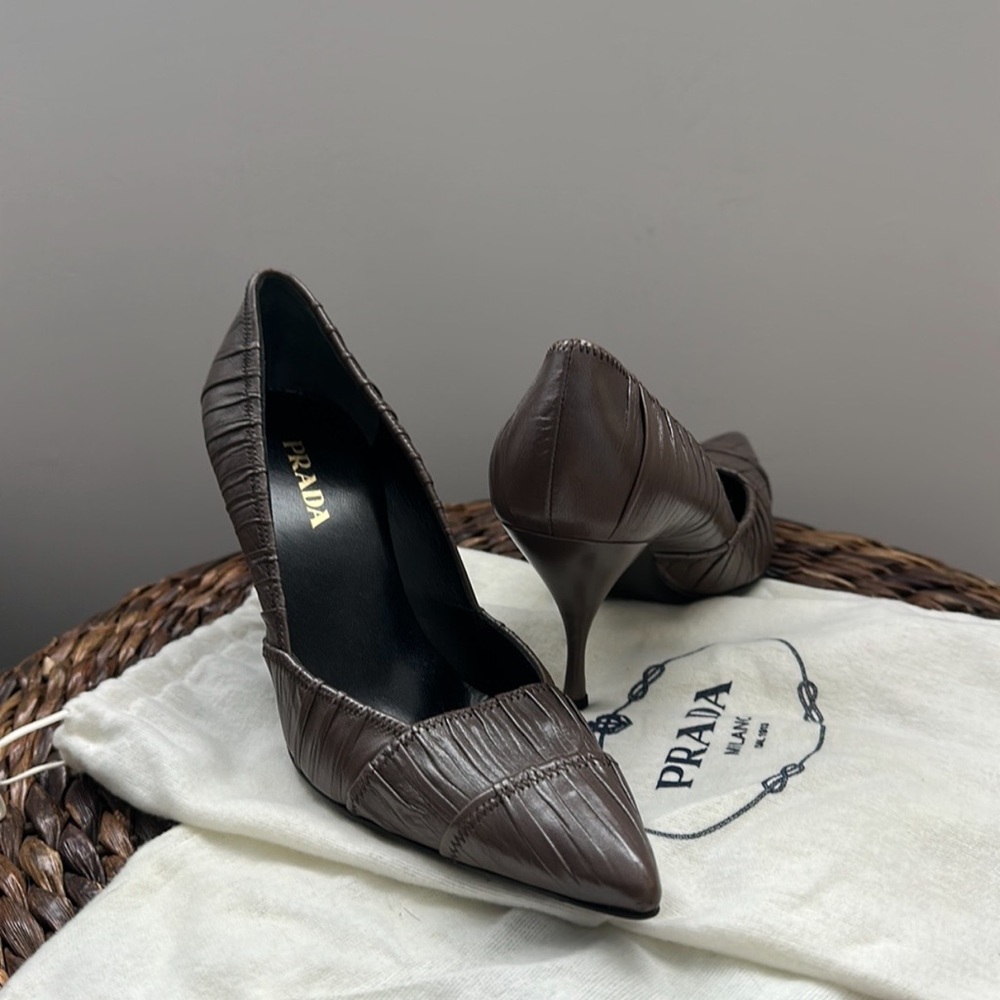 Prada Women's Dark Brown Textured Heels